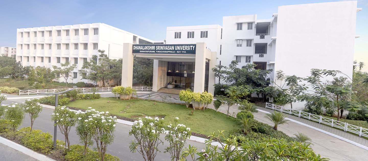 Landscaped grounds outside Dhanalakshmi Srinivasan University in Samayapuram